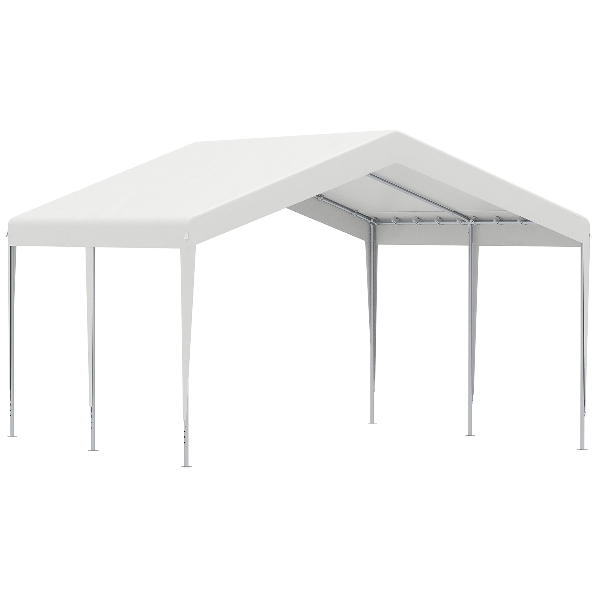 Portable Garage 4x4m with Canopy for Cars and Boats, Weddings, Parties, Garden Gazebo in Galvanized Steel, White