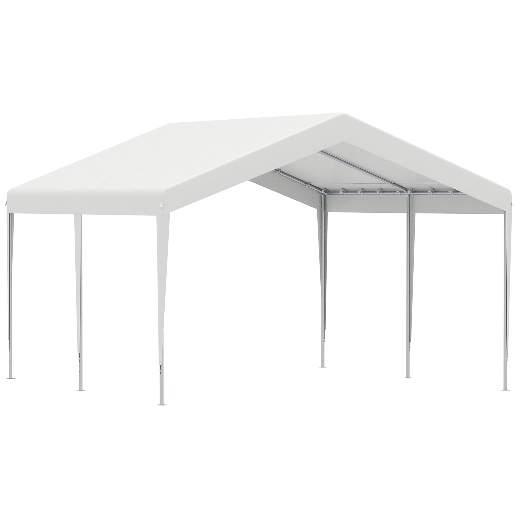 Portable Garage 4x4m with Canopy for Cars and Boats, Weddings, Parties, Garden Gazebo in Galvanized Steel, White