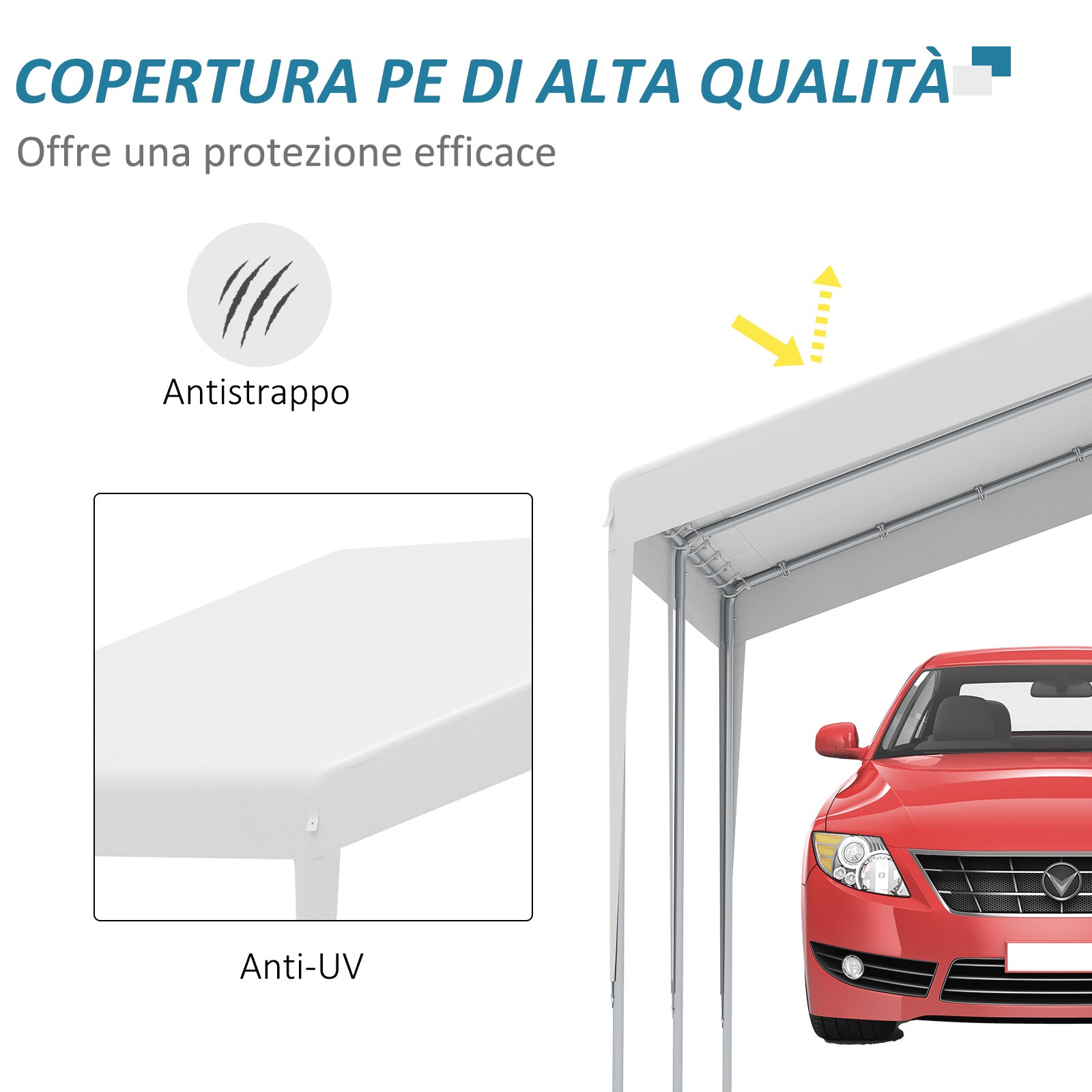 Portable Garage 4x4m with Canopy for Cars and Boats, Weddings, Parties, Garden Gazebo in Galvanized Steel, White