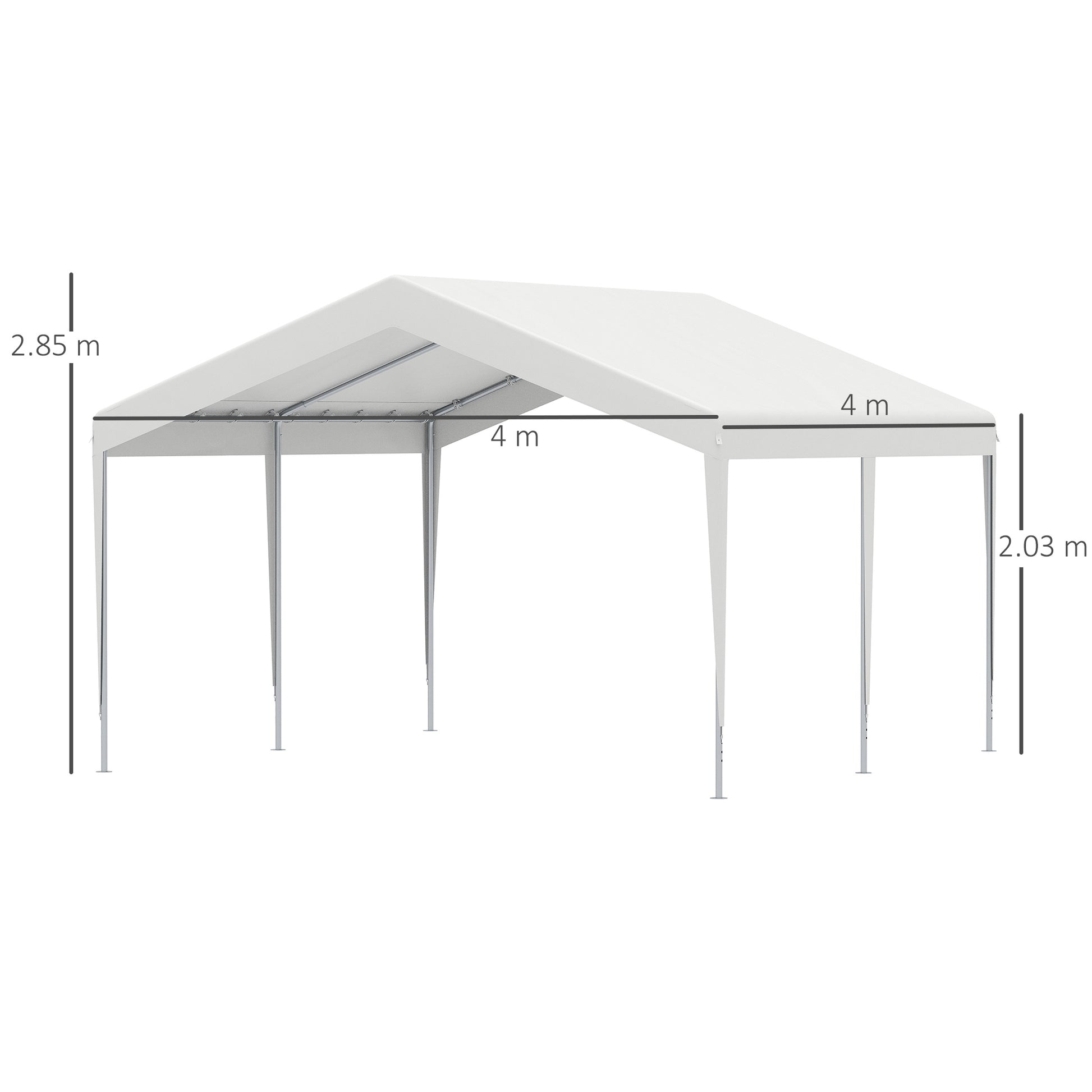 Portable Garage 4x4m with Canopy for Cars and Boats, Weddings, Parties, Garden Gazebo in Galvanized Steel, White