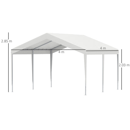 Portable Garage 4x4m with Canopy for Cars and Boats, Weddings, Parties, Garden Gazebo in Galvanized Steel, White