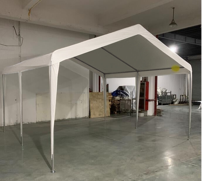 Portable Garage 4x4m with Canopy for Cars and Boats, Weddings, Parties, Garden Gazebo in Galvanized Steel, White
