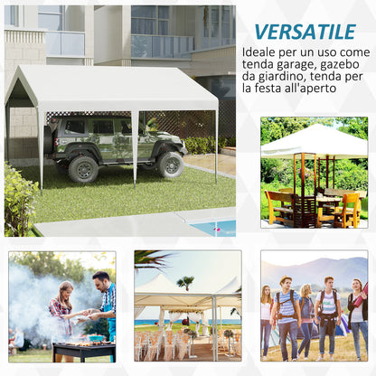 Portable Garage 4x4m with Canopy for Cars and Boats, Weddings, Parties, Garden Gazebo in Galvanized Steel, White