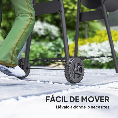 3-in-1 Charcoal Barbecue Smoker Charcoal Grill BBQ 124x53x104 cm with Thermometer and Wheels Wood Shelves Picnic Camping Outdoor