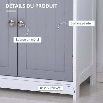Storage Cabinet, Bathroom Cabinet, Cupboard with 2 Doors 2 Drawers - 60 x 30 x 75 cm - Gray and White