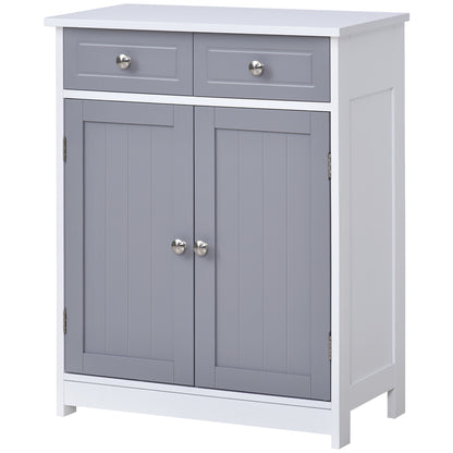 Storage Cabinet, Bathroom Cabinet, Cupboard with 2 Doors 2 Drawers - 60 x 30 x 75 cm - Gray and White