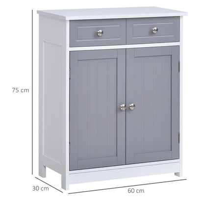 Storage Cabinet, Bathroom Cabinet, Cupboard with 2 Doors 2 Drawers - 60 x 30 x 75 cm - Gray and White