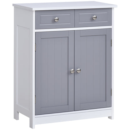 Storage Cabinet, Bathroom Cabinet, Cupboard with 2 Doors 2 Drawers - 60 x 30 x 75 cm - Gray and White