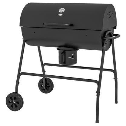 Metal Charcoal Grill BBQ Smoker with Lid Thermometer Adjustable Charcoal Pan Handle, Portable Grill Cart Charcoal Grill for Barbecue Camping, Patio, 95x71.5x102 cm