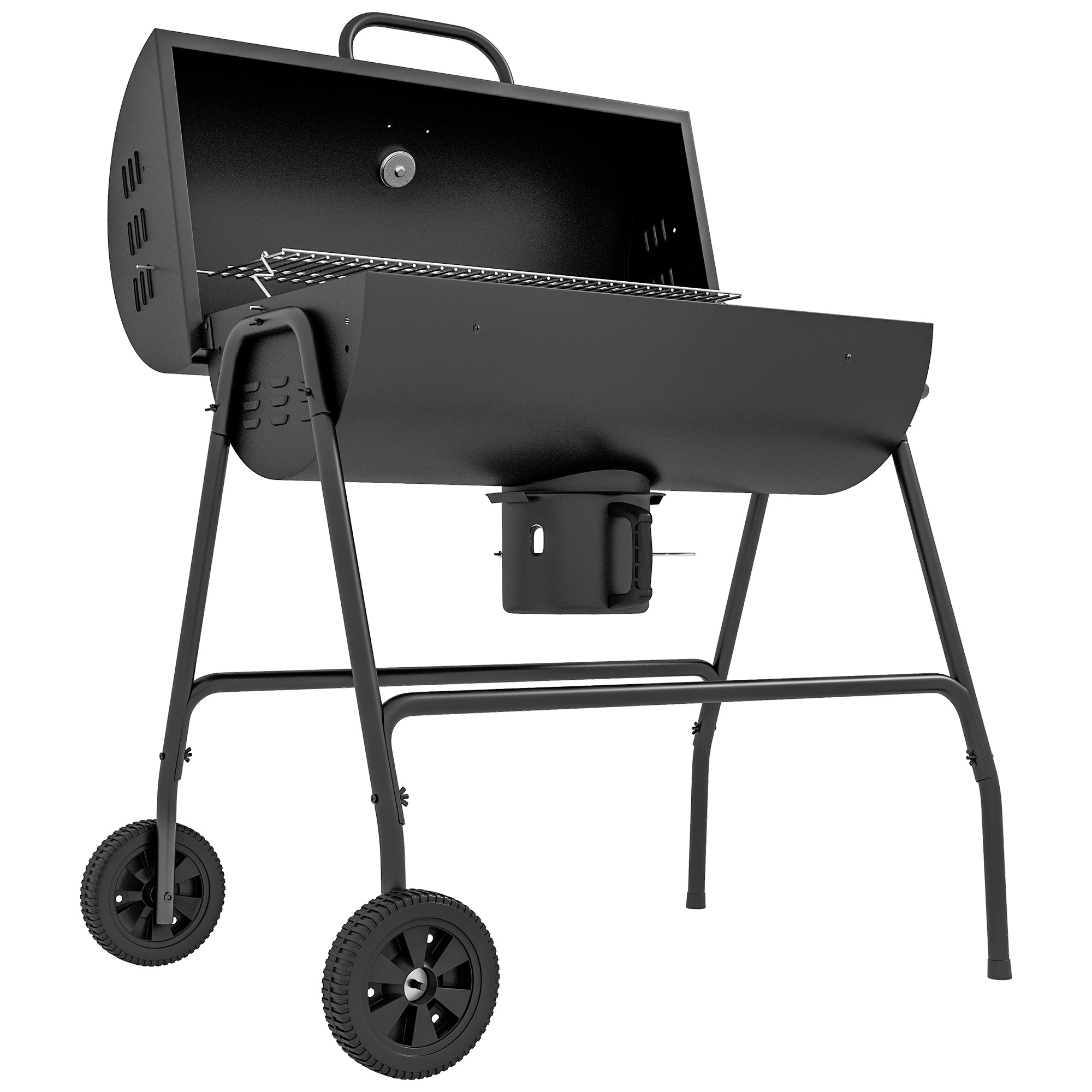 Metal Charcoal Grill BBQ Smoker with Lid Thermometer Adjustable Charcoal Pan Handle, Portable Grill Cart Charcoal Grill for Barbecue Camping, Patio, 95x71.5x102 cm