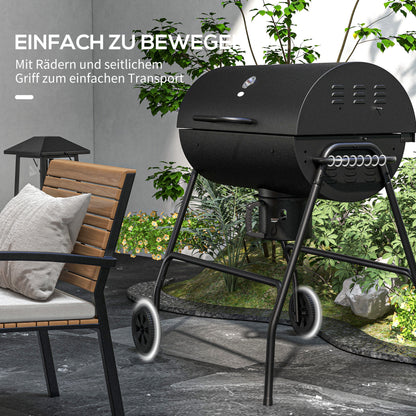 Metal Charcoal Grill BBQ Smoker with Lid Thermometer Adjustable Charcoal Pan Handle, Portable Grill Cart Charcoal Grill for Barbecue Camping, Patio, 95x71.5x102 cm