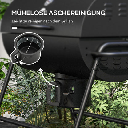 Metal Charcoal Grill BBQ Smoker with Lid Thermometer Adjustable Charcoal Pan Handle, Portable Grill Cart Charcoal Grill for Barbecue Camping, Patio, 95x71.5x102 cm