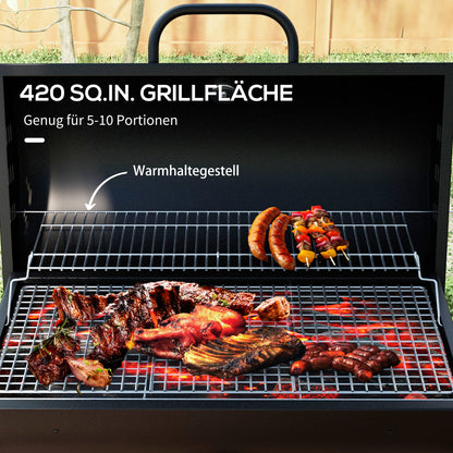 Metal Charcoal Grill BBQ Smoker with Lid Thermometer Adjustable Charcoal Pan Handle, Portable Grill Cart Charcoal Grill for Barbecue Camping, Patio, 95x71.5x102 cm