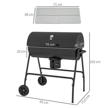 Metal Charcoal Grill BBQ Smoker with Lid Thermometer Adjustable Charcoal Pan Handle, Portable Grill Cart Charcoal Grill for Barbecue Camping, Patio, 95x71.5x102 cm