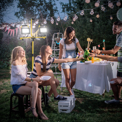 Double LED Aluminum Spotlight with Foldable Tripod 8500 Lumens IP65 6500K and Adjustable Heads for Indoor and Outdoor Work Yellow and Black