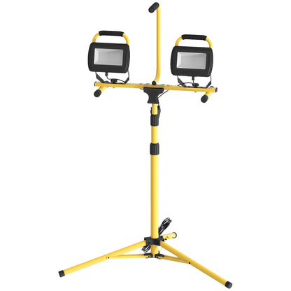 Double LED Aluminum Spotlight with Foldable Tripod 8500 Lumens IP65 6500K and Adjustable Heads for Indoor and Outdoor Work Yellow and Black