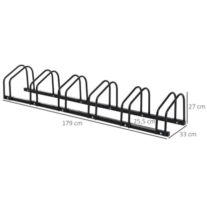 Bike Stand Multi-Bike Rack Display Stand Bike Stand Weatherproof Durable Floor and Wall Mount Steel for 6 Bicycles Black 179 x 33 x 27 cm