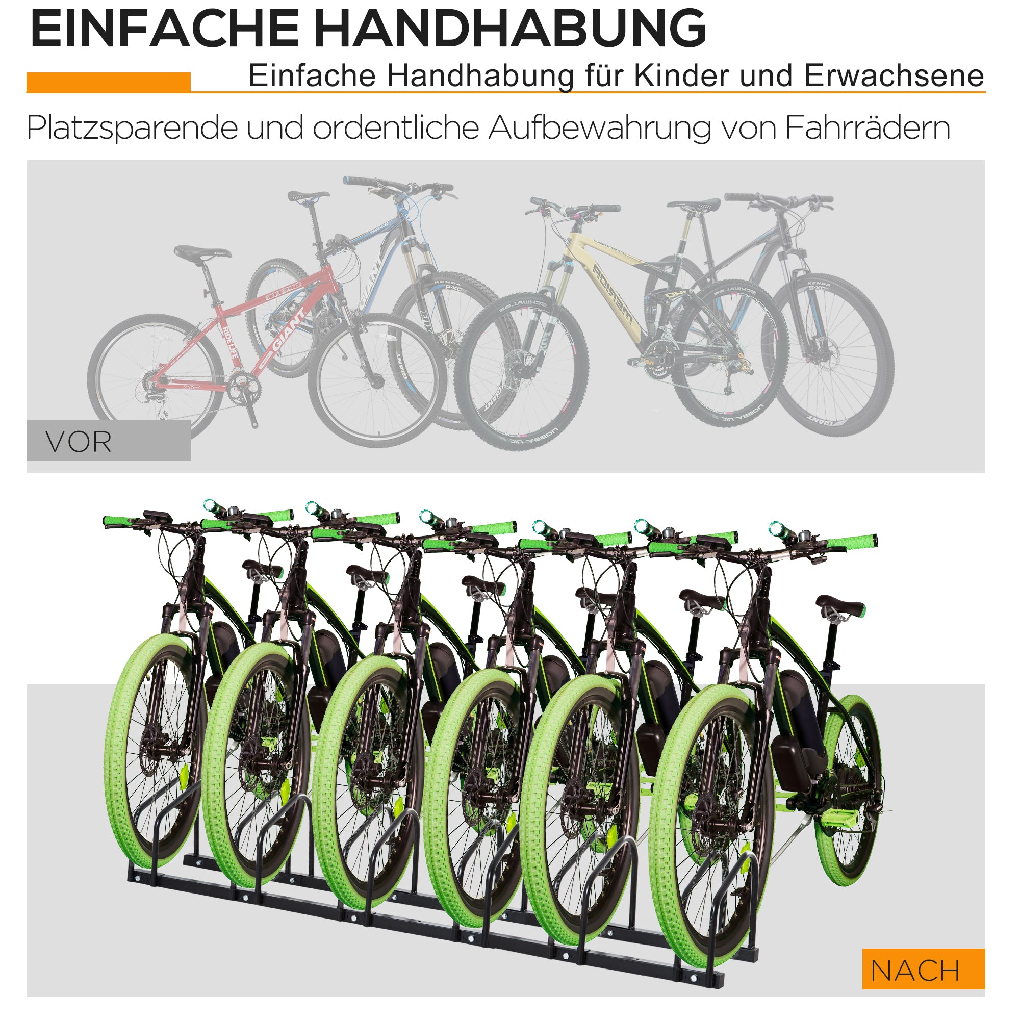Bike Stand Multi-Bike Rack Display Stand Bike Stand Weatherproof Durable Floor and Wall Mount Steel for 6 Bicycles Black 179 x 33 x 27 cm