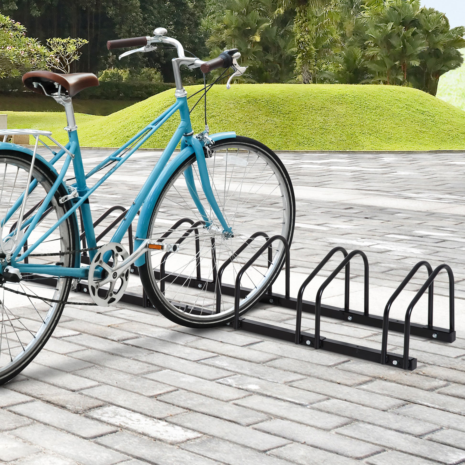 Bike Stand Multi-Bike Rack Display Stand Bike Stand Weatherproof Durable Floor and Wall Mount Steel for 6 Bicycles Black 179 x 33 x 27 cm