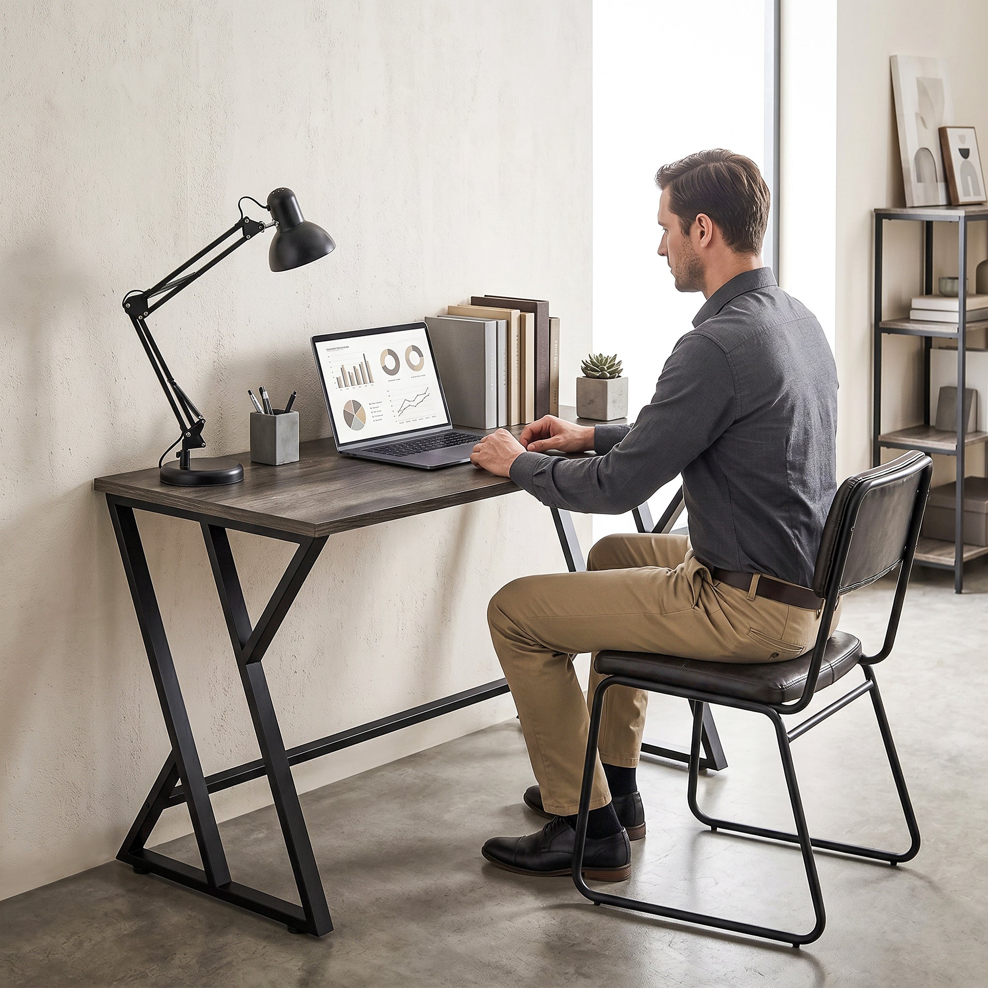 47.2 in Computer Desk – Industrial Z-Frame Work Desk for Office, Bedroom & Small Spaces, Weathered Gray