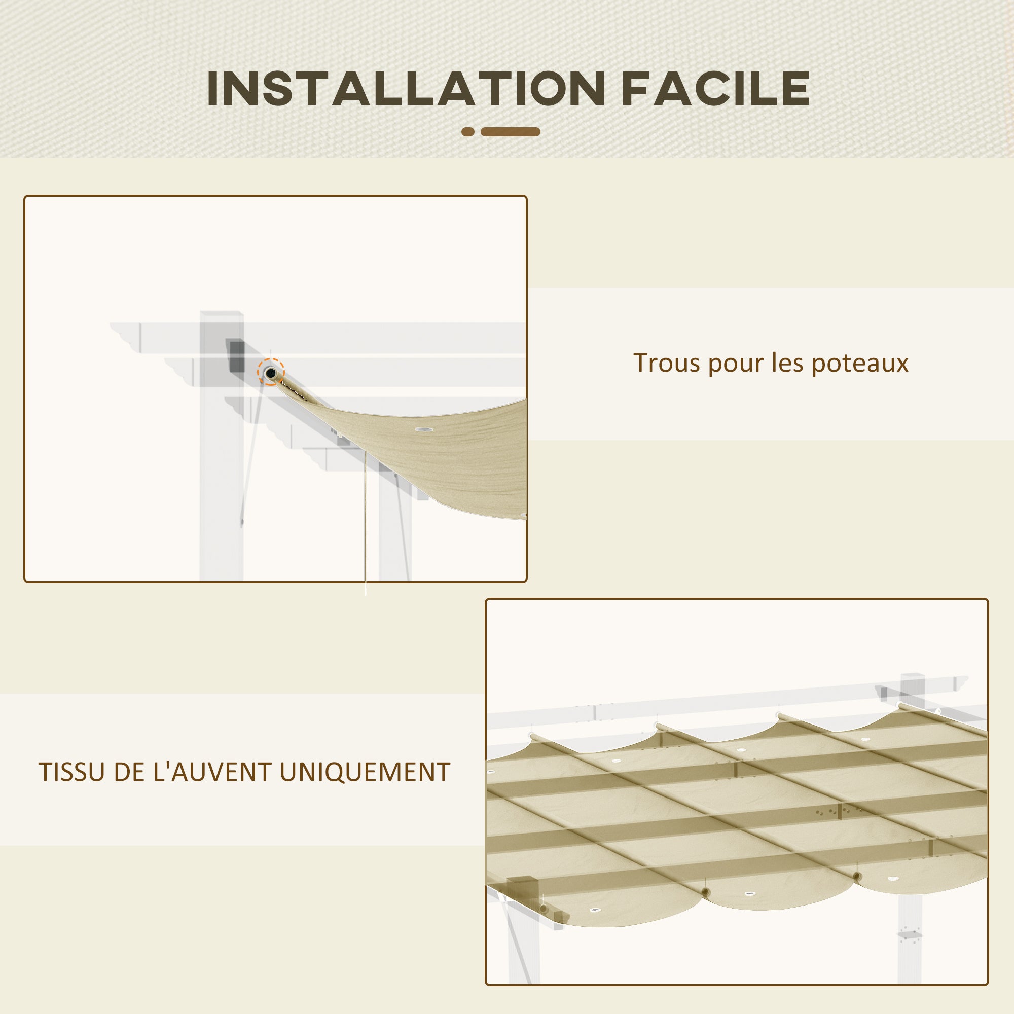 Replacement Canopy for 3 x 3m Retractable Pergola Gazebo - Beige