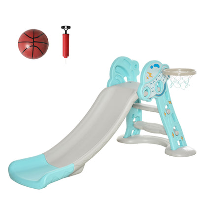 Kids Slide +18 Months Foldable 2 in 1 with Basketball Hoop Giraffe Model Children's Toy for Indoors and Outdoors 140x87x75 cm Blue and Gray