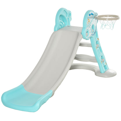 Kids Slide +18 Months Foldable 2 in 1 with Basketball Hoop Giraffe Model Children's Toy for Indoors and Outdoors 140x87x75 cm Blue and Gray
