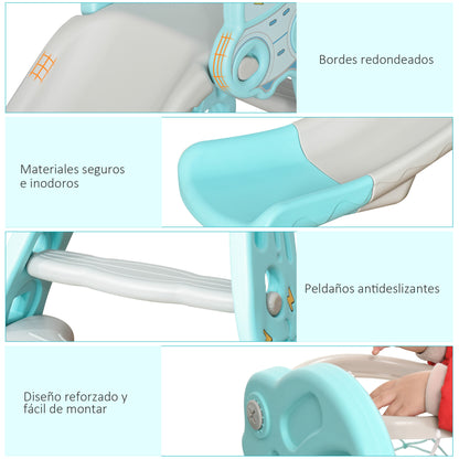 Kids Slide +18 Months Foldable 2 in 1 with Basketball Hoop Giraffe Model Children's Toy for Indoors and Outdoors 140x87x75 cm Blue and Gray