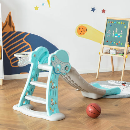 Kids Slide +18 Months Foldable 2 in 1 with Basketball Hoop Giraffe Model Children's Toy for Indoors and Outdoors 140x87x75 cm Blue and Gray