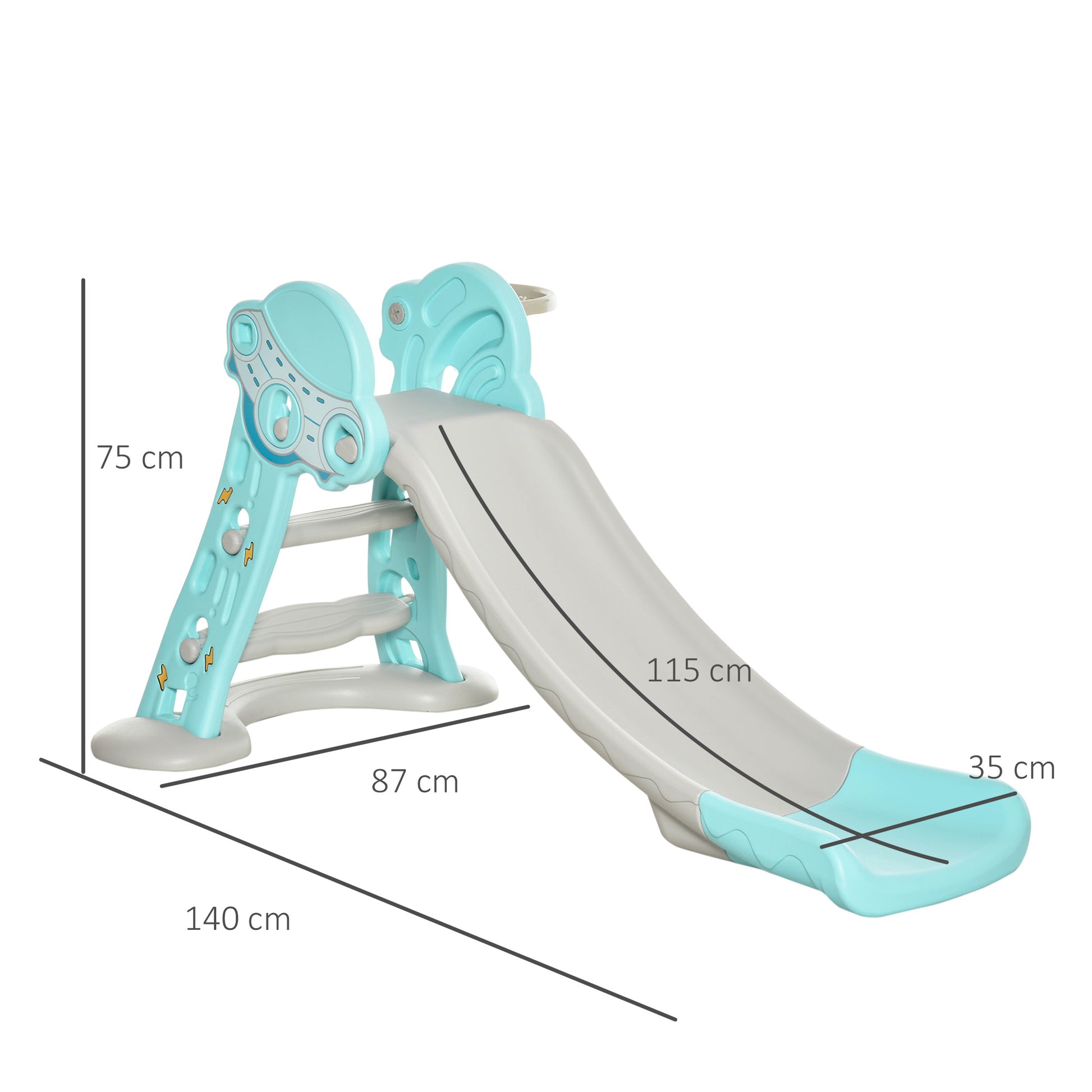 Kids Slide +18 Months Foldable 2 in 1 with Basketball Hoop Giraffe Model Children's Toy for Indoors and Outdoors 140x87x75 cm Blue and Gray