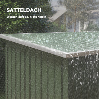 Metal Tool Shed 6.3m³ 280x130x172cm Storage Shed with Pent Roof Sliding Door Weatherproof Garden Shed Outdoor Garden Storage Cabinet for Backyard Outdoor Area Anthracite, Light Green