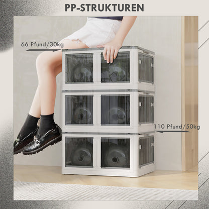 Plastic Storage Box with Wheels Foldable Crates Storage, Stackable Wardrobe Organizer for Toys, Clothes, Books White, 60cm x 42cm x 34cm