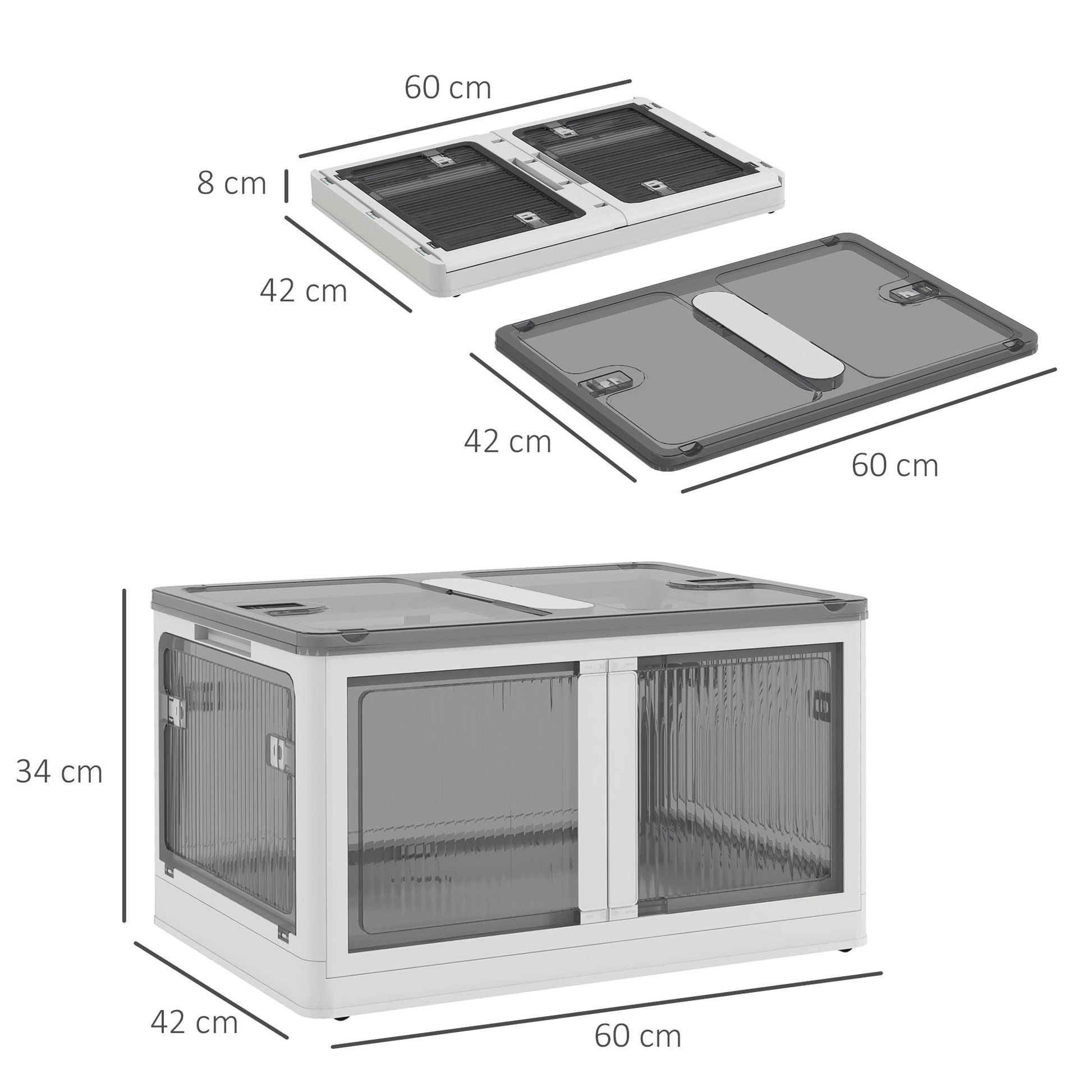 Plastic Storage Box with Wheels Foldable Crates Storage, Stackable Wardrobe Organizer for Toys, Clothes, Books White, 60cm x 42cm x 34cm