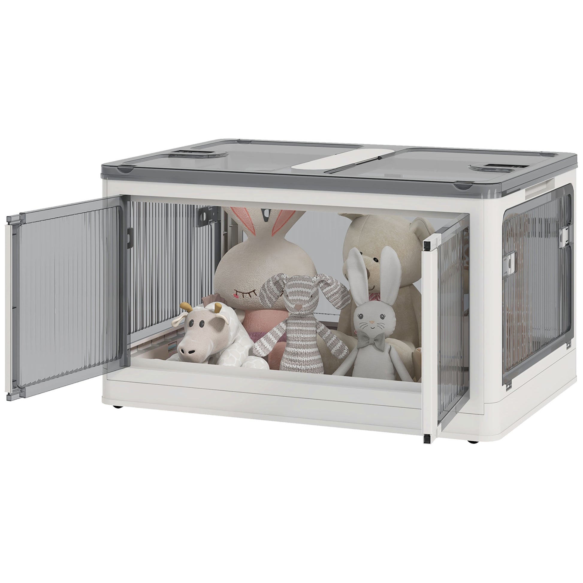 Plastic Storage Box with Wheels Foldable Crates Storage, Stackable Wardrobe Organizer for Toys, Clothes, Books White, 60cm x 42cm x 34cm