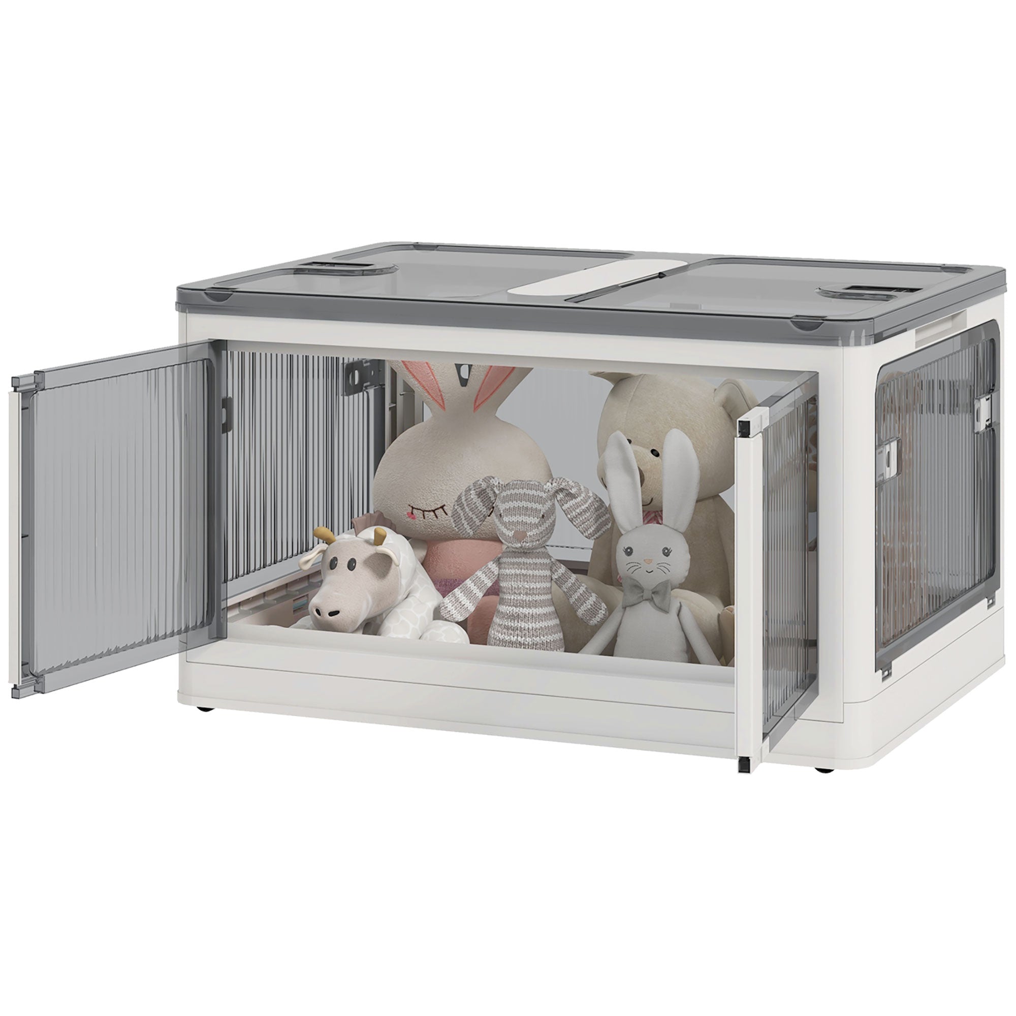 Plastic Storage Box with Wheels Foldable Crates Storage, Stackable Wardrobe Organizer for Toys, Clothes, Books White, 60cm x 42cm x 34cm