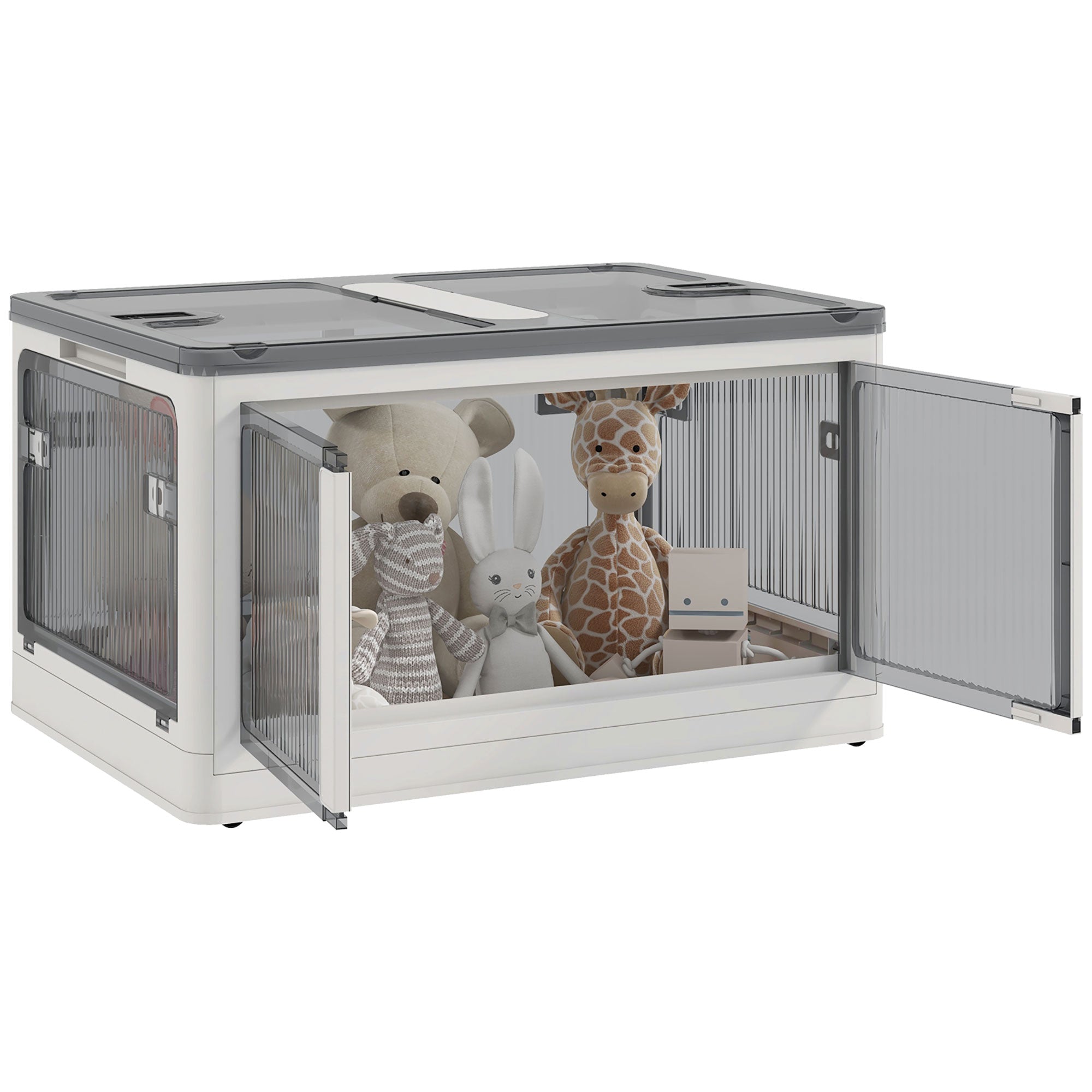 Plastic Storage Box with Wheels Foldable Crates Storage, Stackable Wardrobe Organizer for Toys, Clothes, Books White, 60cm x 42cm x 34cm