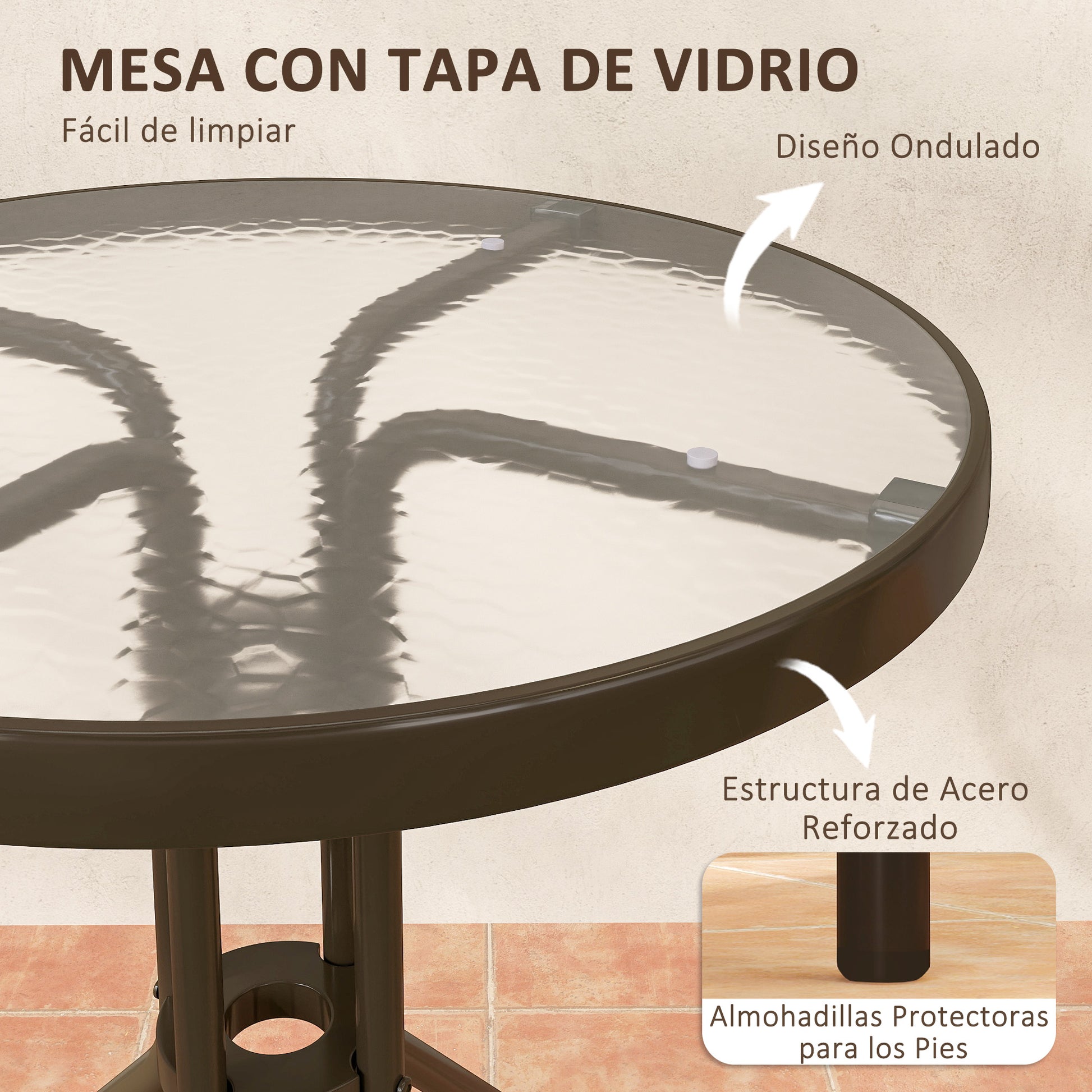 3-Piece Outdoor Garden Set Garden Furniture Set with 2 Stackable Chairs Table with Tempered Glass Top and Steel Frame for Terrace Patio Balcony Dark Brown