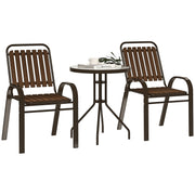 3-Piece Outdoor Garden Set Garden Furniture Set with 2 Stackable Chairs Table with Tempered Glass Top and Steel Frame for Terrace Patio Balcony Dark Brown