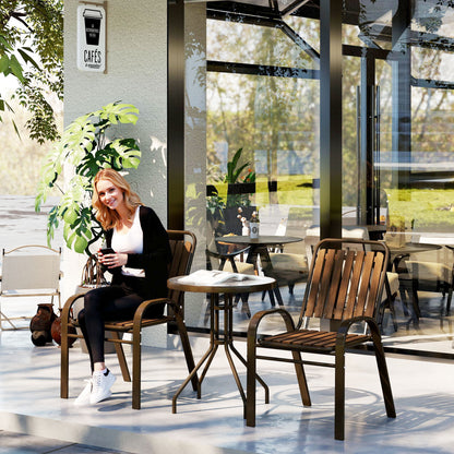 3-Piece Outdoor Garden Set Garden Furniture Set with 2 Stackable Chairs Table with Tempered Glass Top and Steel Frame for Terrace Patio Balcony Dark Brown