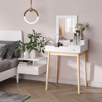 Dressing Table with Mirror Modern Style Makeup Table - 2 Drawers, Foldable Mirror for Bedroom, Living Room, 60 x 50 x 85.5 cm White