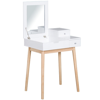 Dressing Table with Mirror Modern Style Makeup Table - 2 Drawers, Foldable Mirror for Bedroom, Living Room, 60 x 50 x 85.5 cm White