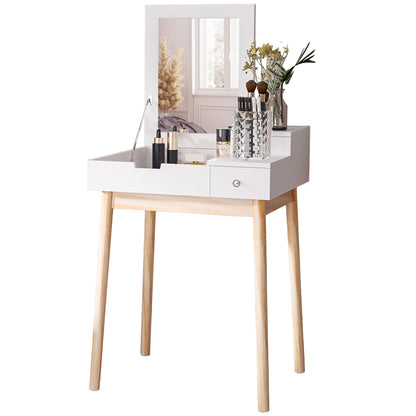Dressing Table with Mirror Modern Style Makeup Table - 2 Drawers, Foldable Mirror for Bedroom, Living Room, 60 x 50 x 85.5 cm White