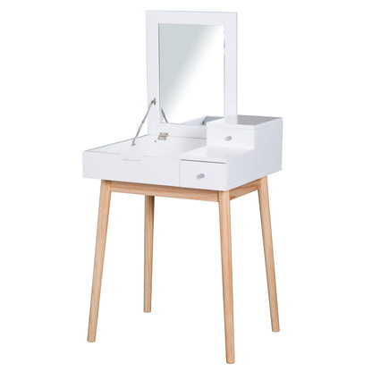 Dressing Table with Mirror Modern Style Makeup Table - 2 Drawers, Foldable Mirror for Bedroom, Living Room, 60 x 50 x 85.5 cm White