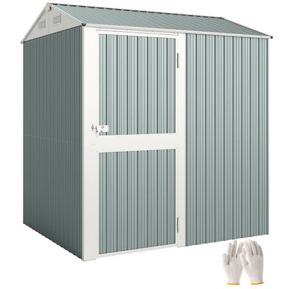 Metal Tool Shed 3.5 m² – Tall Lockable Garden Shed with Gable Roof, Vents & Gloves Included, 209 x 177 x 236 cm, Light Gray