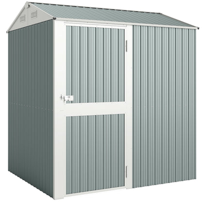 Metal Tool Shed 3.5 m² – Tall Lockable Garden Shed with Gable Roof, Vents & Gloves Included, 209 x 177 x 236 cm, Light Gray