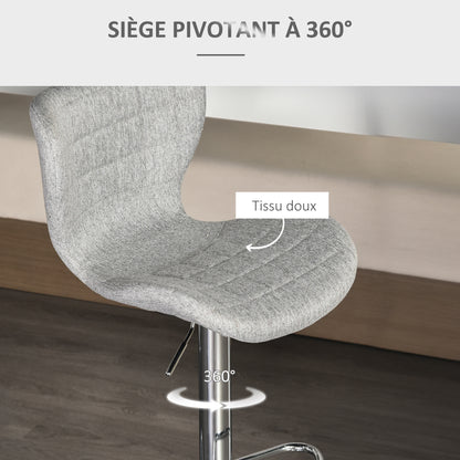 Set of 2 Contemporary Design Bar Stools Adjustable Seat Height 59-81 cm 360° Swivel Linen Gray