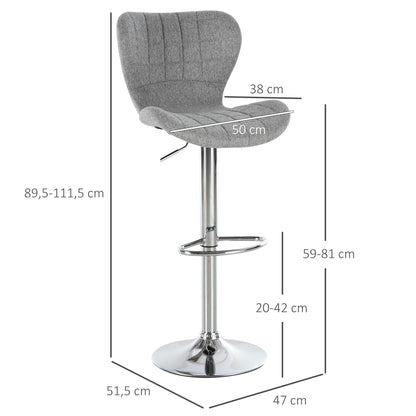 Set of 2 Contemporary Design Bar Stools Adjustable Seat Height 59-81 cm 360° Swivel Linen Gray