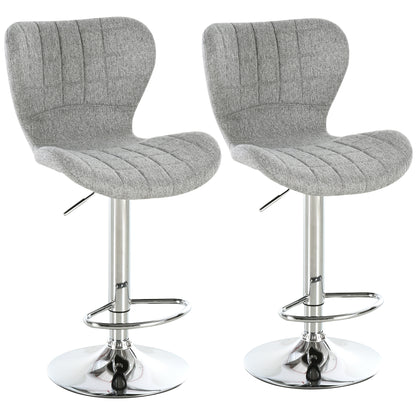 Set of 2 Contemporary Design Bar Stools Adjustable Seat Height 59-81 cm 360° Swivel Linen Gray