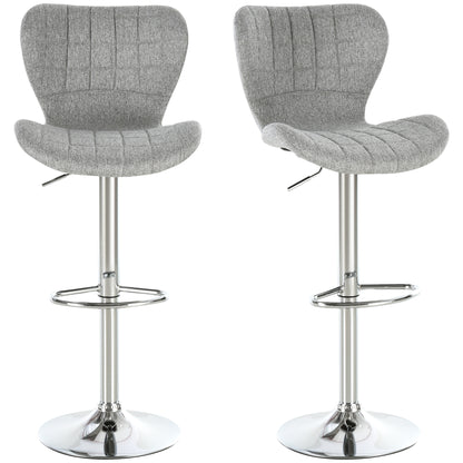 Set of 2 Contemporary Design Bar Stools Adjustable Seat Height 59-81 cm 360° Swivel Linen Gray