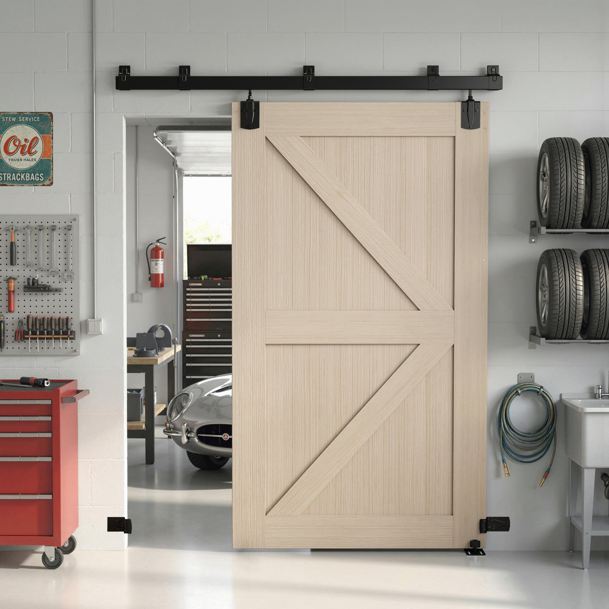 72 in Sliding Door Hardware Kit, Carbon Steel Track with UV Protection for Single Doors, Black